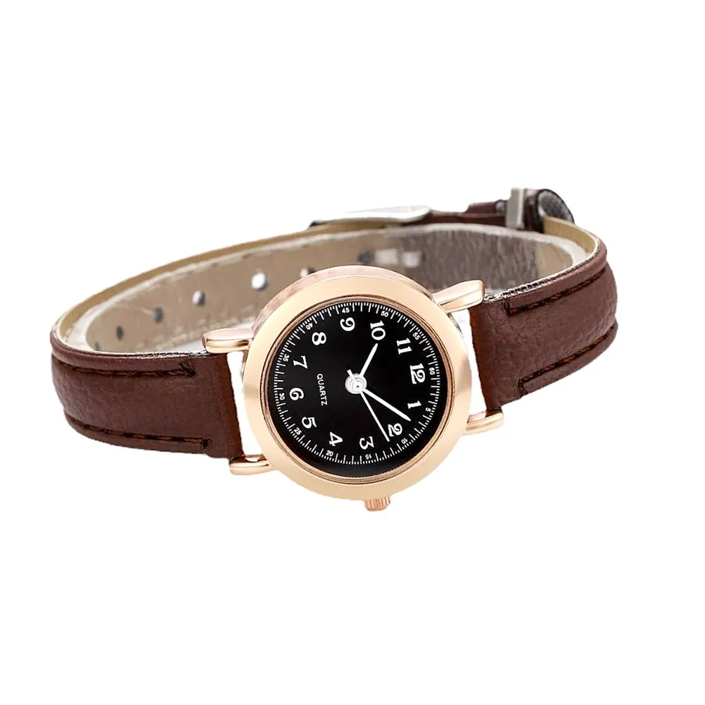 Reloj con esfera redonda pequeña para Mujer, relojes sencillos de cuero de diseño de lujo, Reloj de pulsera de cuarzo para Mujer