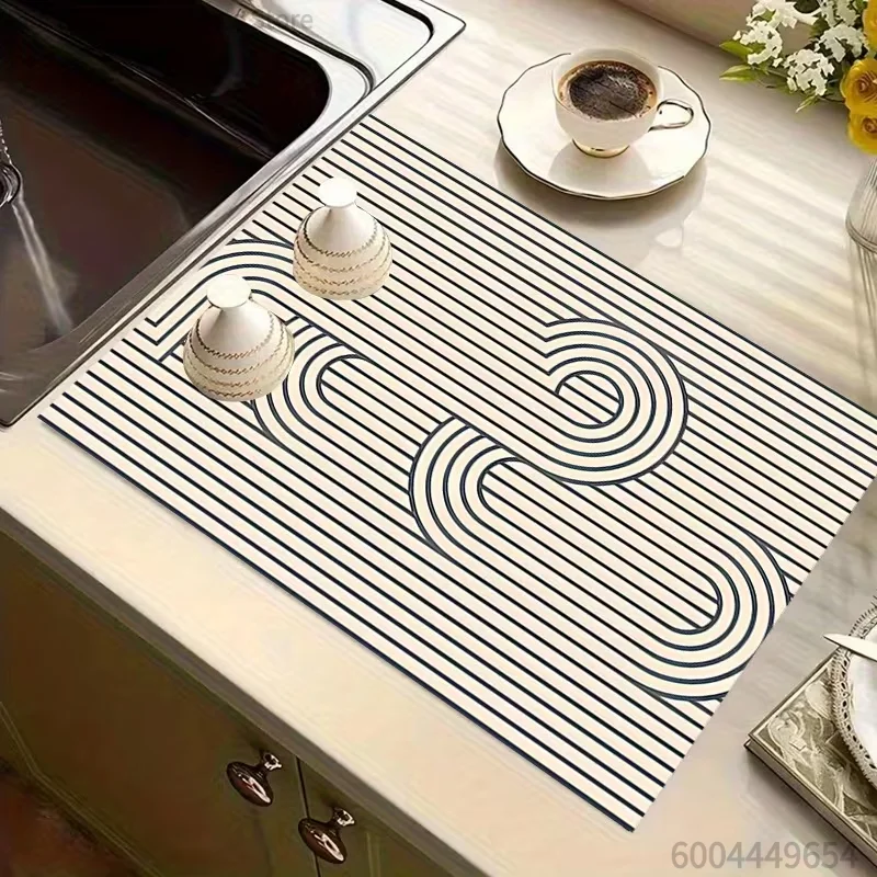 Minimalist Line Pattern Drainage Pad, Fashionable Dishwashing Pad Pet Pad Mouse Pad Pad Coffee Table Suitable Home Decoration
