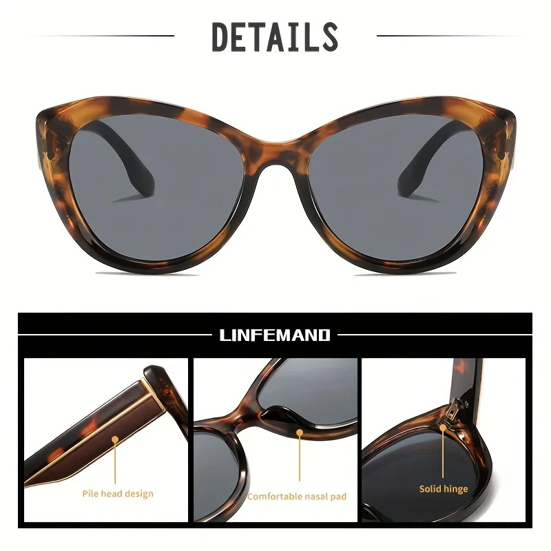 Linfeband trendige Katzenaugenbrille, modische Retro-Damen-Sonnenbrille, UV400, klassischer Rahmen, Fotografie-Requisiten, Weihnachtsgeschenk – Detail 2