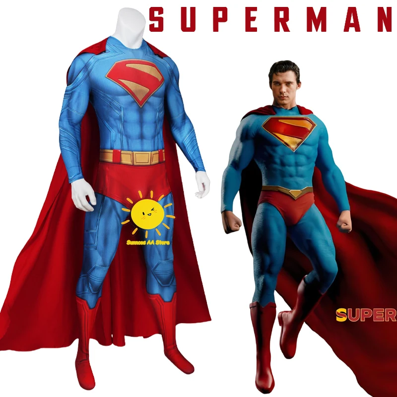 

BEAST KINGDOM Супермен 2025 Косплей Kal-El Косплей Костюм The Inheritance Обтягивающий комбинезон Плащ Фильм Хэллоуин Cos Взрослые мужчины