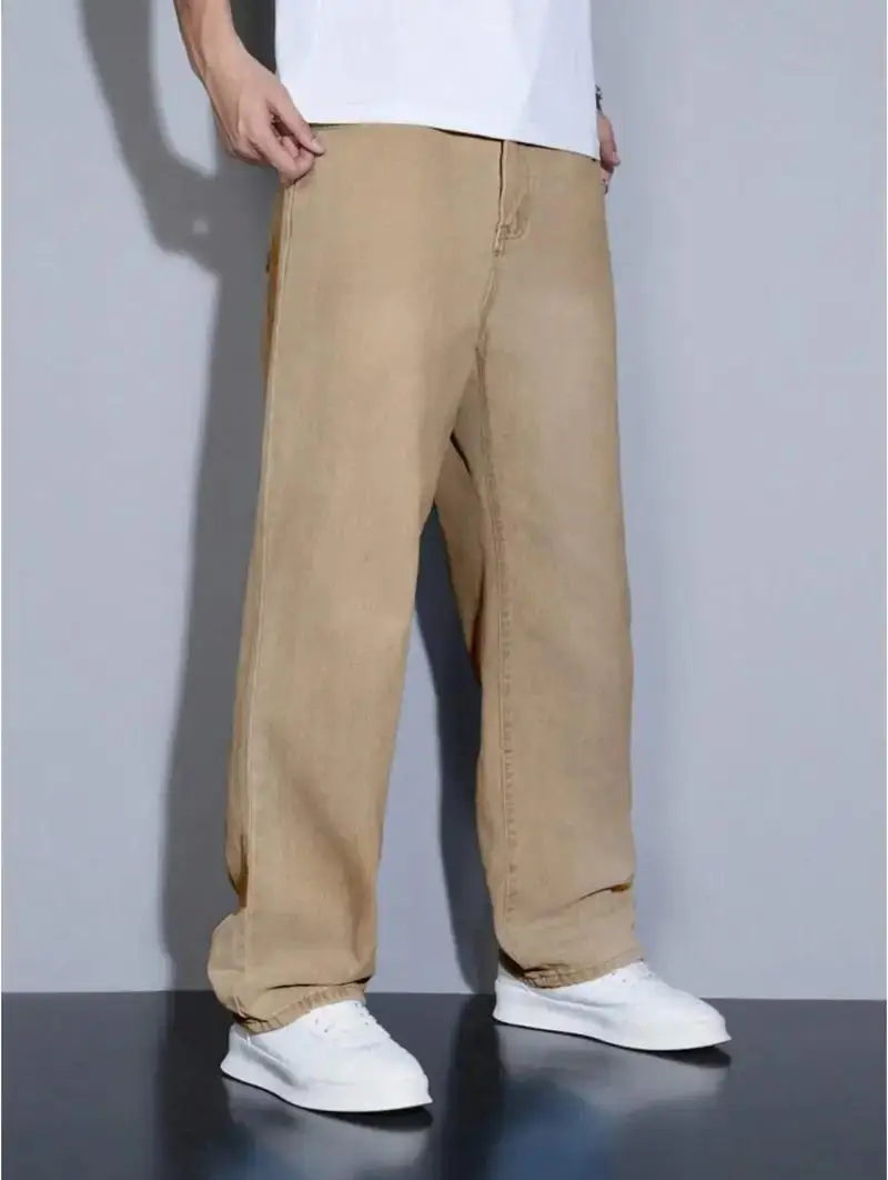 

Мужские брюки прямого кроя цвета хаки в городском стиле, удобные для повседневной носки