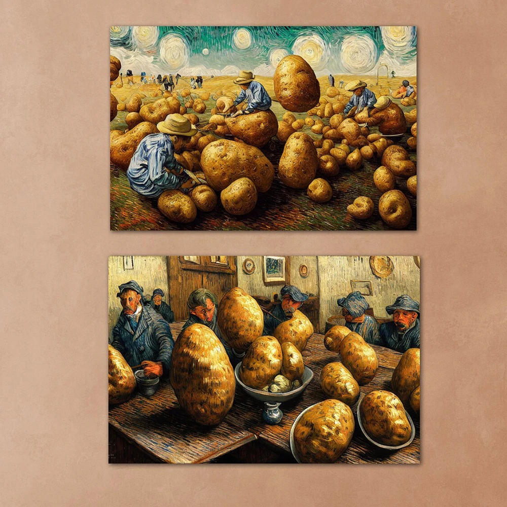 Van Gogh the Potato Eaters Set of 2 Art Inspired Painting Retro Canvas Printed Mural Posters Wall Living Room Home Decor Cuadros