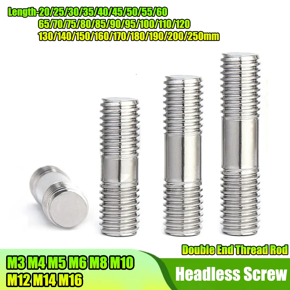 

M3 M4 M5 M6 M8 M10 M12 M14 M16 Double End Thread Rod Stainless Steel Stud Bolt Headless Screw Tooth Stick Dual Head Threaded Bar