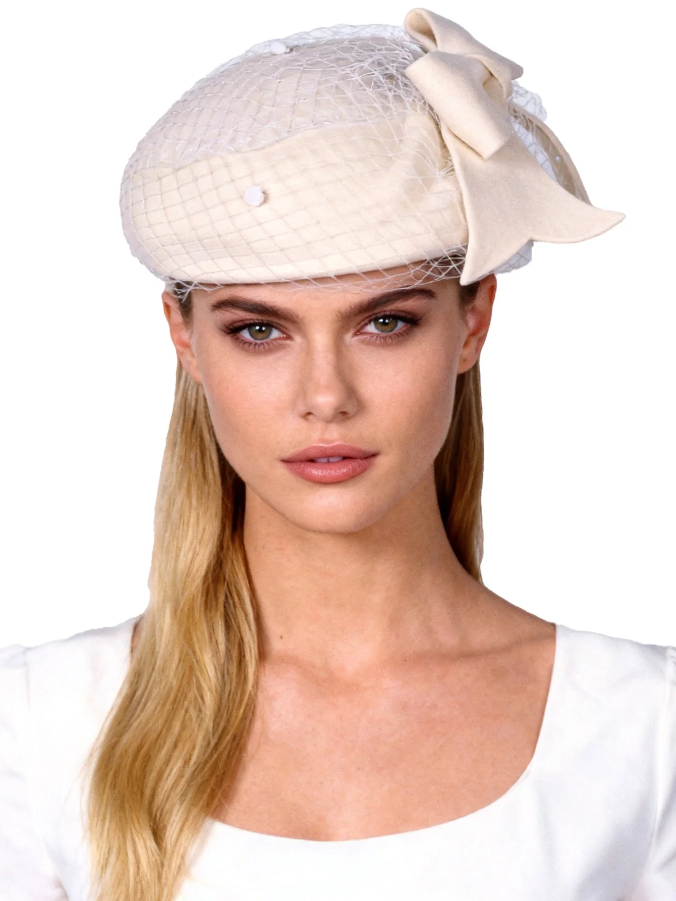 FS 100% Wool Felt Beret Wedding Bride Fascinators Hat With Veil Bowknot Cocktail Tea Party Dress Church MillineryCap Female Hat