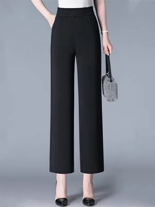 Pantaloni da donna estivi a pieghe in seta di ghiaccio a nove punti Pantaloni sottili a gamba larga casual a vita alta Pantaloni larghi per il tempo libero da mamma Commute Sle