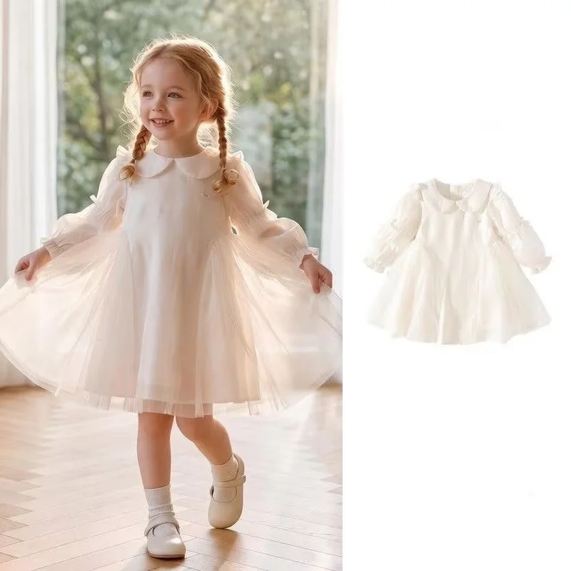 Baby Girls' Dress Spring and Autumn New Style Children's Long Sleeve Mesh Princess Birthday Dress 90-160CM 5