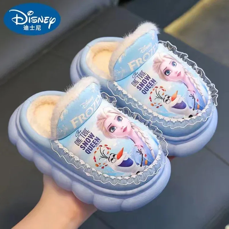 Disney Kids Winter Cotton Slipper Cartoon Frozen Elsa Children Spring Autumn Warm Princess Baby Girls Indoor Outdoor Plush Shoes