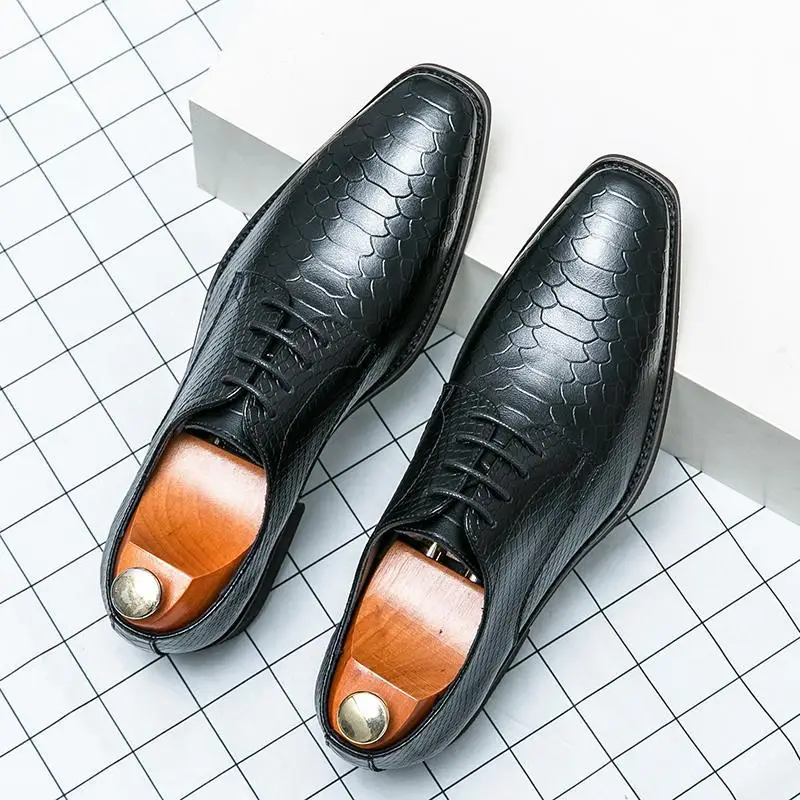 Party black small leather shoes teenager with suit men's shoes round head platform shoes Korean version of British green