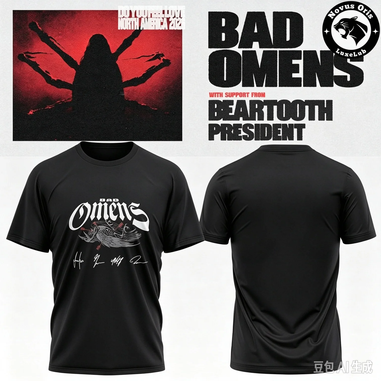 Bad Omens Europe Tour 2026 T-shirt Unisex Double Sided Print Metal Band Fan Short Sleeve Concert Tee Ins Y2k