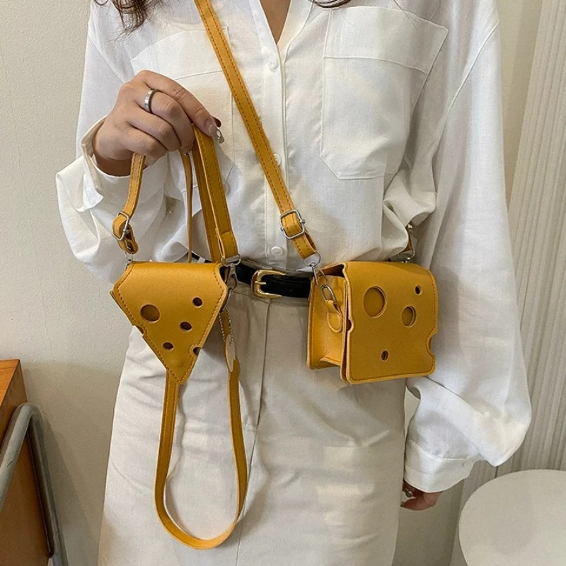 Yellow Dual Cheese Crossbody Bags,Hollow Cheese Charm Adjustable Strap shoulder purse Cute For Shopping Casual Dates Street