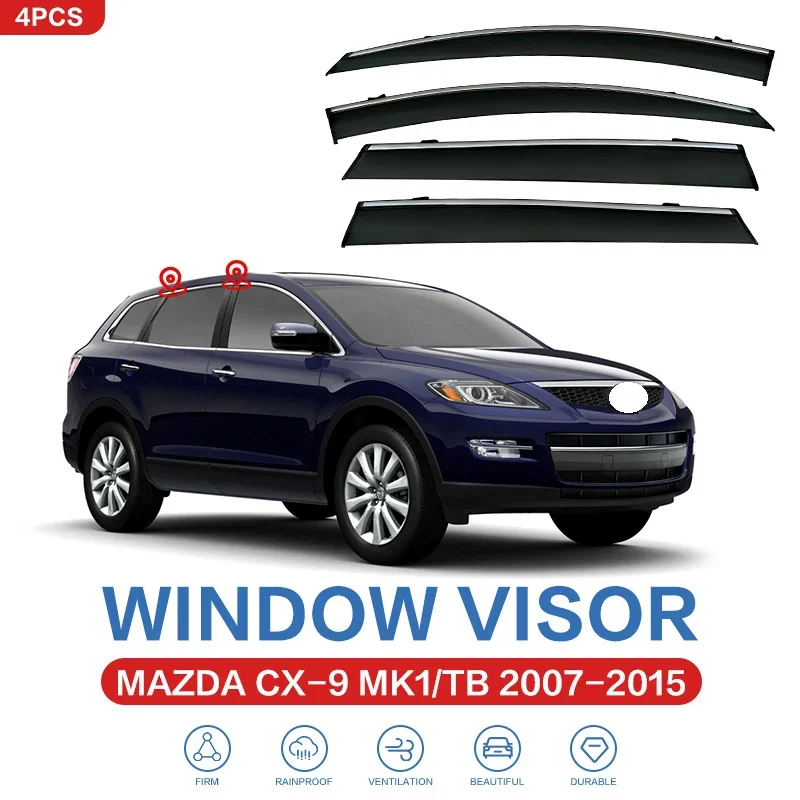 Für MAZDA CX-9 CX9 TB 2007-2015 Zubehör Fenster-Windabweiser Regen- und Sonnenschutz Seitenfenster-Deflektor Visier Schattenstreifen Ventvisor Karosserie-Kit