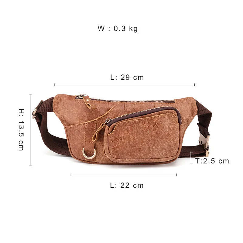 men Genuine Vintage Leathe waist bag Male cow leather fanny pack male travel chest for cell phone belt man