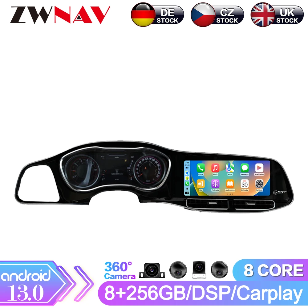 ZWNAV For Dodge Challenger SRT Hellcat 2010-2024 Android 13.0 Car Video Multimedia Player Stereo GPS Navigation Head Unit Radio