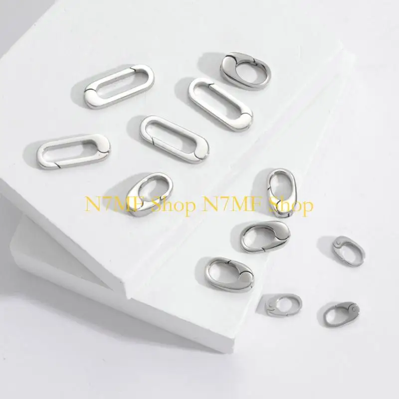 

N7MF 9Pcs Oval Spring Ring Clasps Jewelry Fasteners Necklaces and Bracelet Connectors