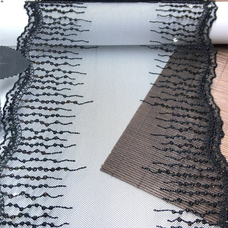 2 Yards Black Tulle Sequin Lace trim Embroidery Sequined Mesh Lace Fabrics DIY Dress Sewing decritive Sequins Crafts