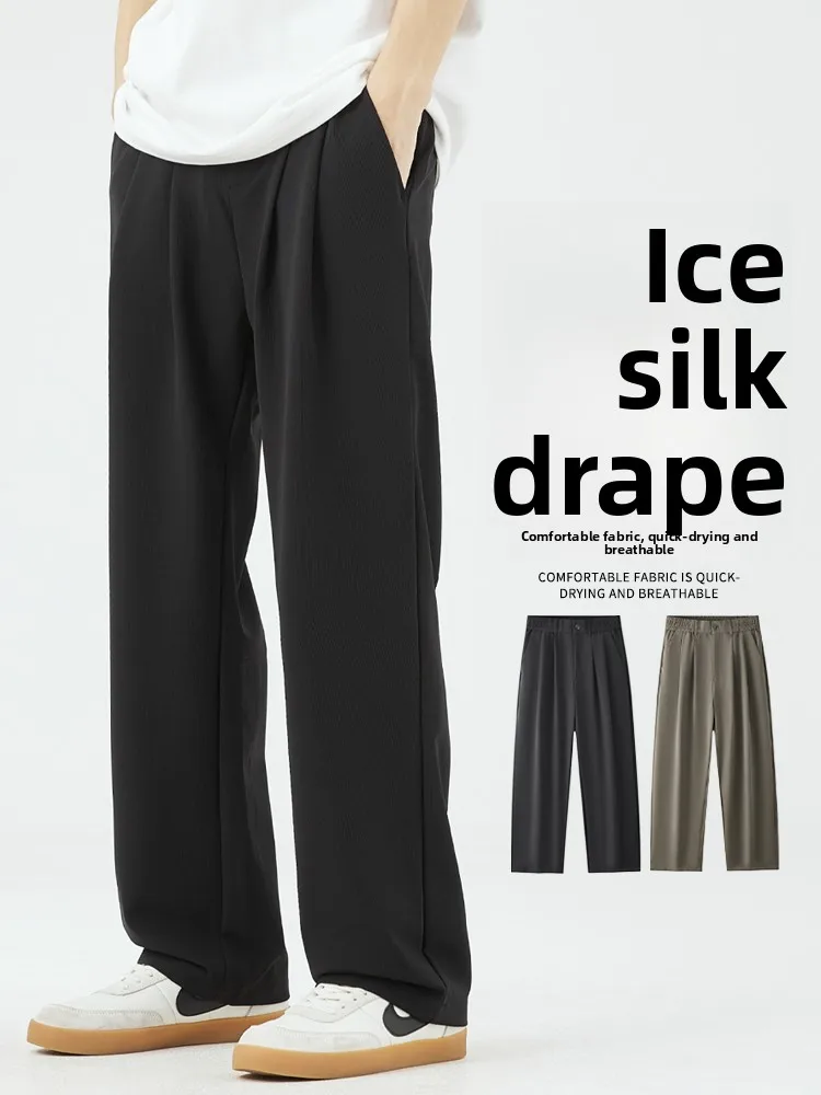 

Мужские летние тонкие прямые свободные брюки из ледяного шелка с эффектом прохлады, модные, в пол, для повседневной носки, 100% хлопок