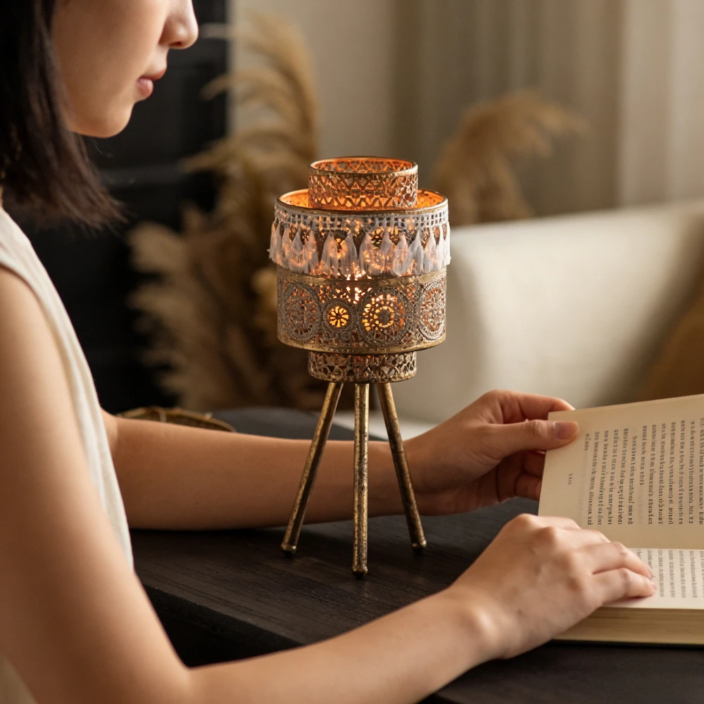 Moroccan-style Ironwork Hollow Candleholder Ornaments,unique Creative Desktop Candleholder Bases,Exquisite Antique Festival Prop