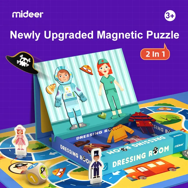 Mideer Magnet Puzzle Toys, fur s Up, Traffic, Face Change Games, Magnetic Sticker Game Set, Funny Face Makeup, 3Y +