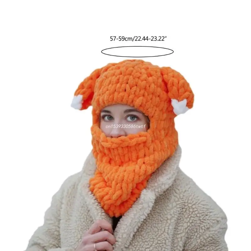 Winter Hat Cartoon Knitting Hat Animal Ear Cosplay Hat Outdoor Sport Hat Woolen Caps Windproof Headwear Balaclava Dropship