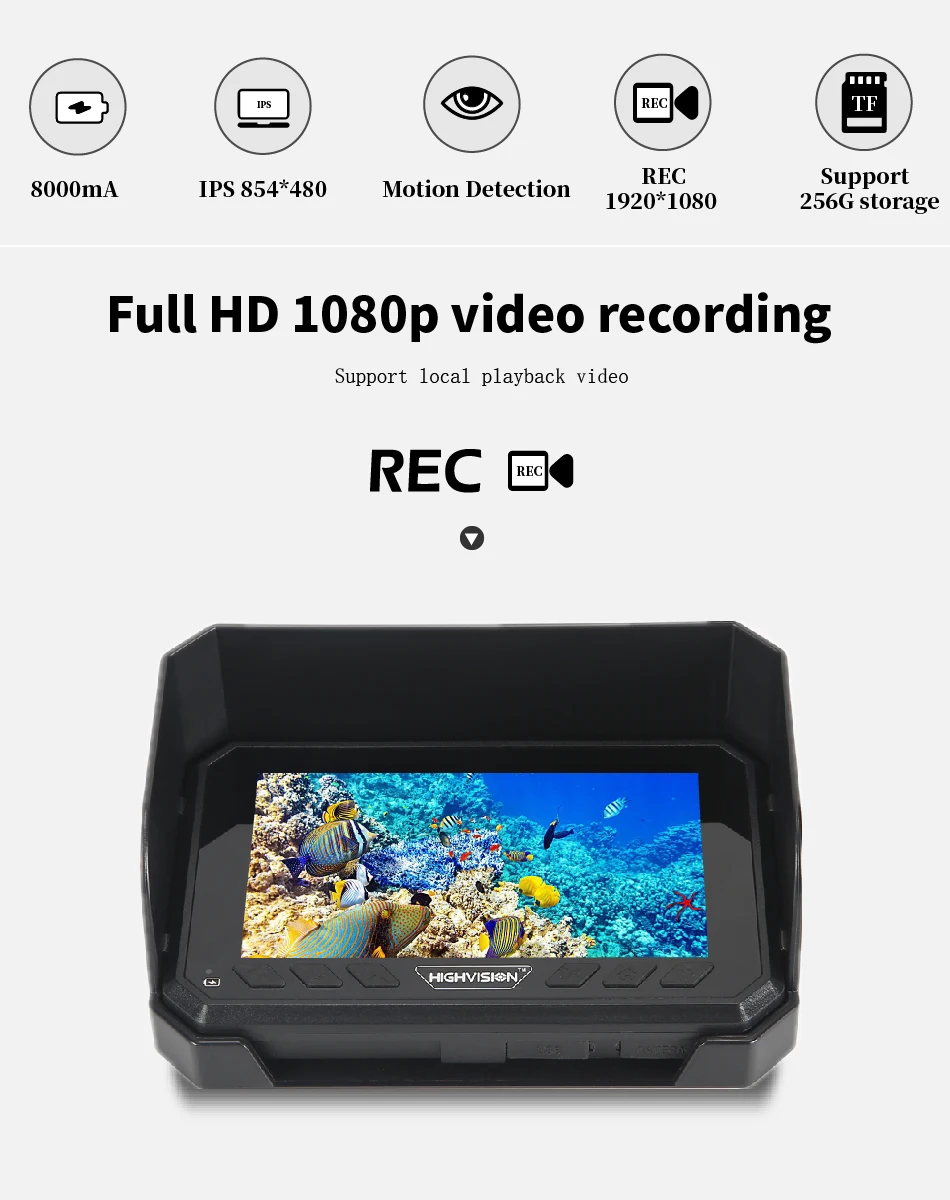 Imagem -02 - Bateria Interna de 8000mah Gravação de Vídeo Detecção de Profundidade e Temperatura Full hd 1080p Câmera Subaquática