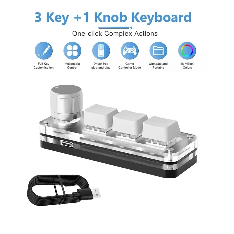 Mini-Tastatur, 3 Tasten, 1 Knopf, RGB-Programmierung, Makro, mechanische Tastatur, Gaming, benutzerdefinierter Schalter, tragbare Tastatur für Photoshop