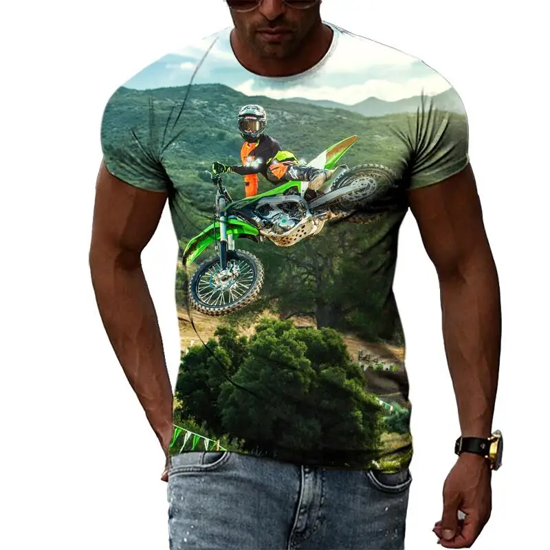 Summer Fashion Sports Contest Motocross T Shirts For Men Casual Print Tee Hip Hop Harajuku Personality Round Neck Short Sleeve