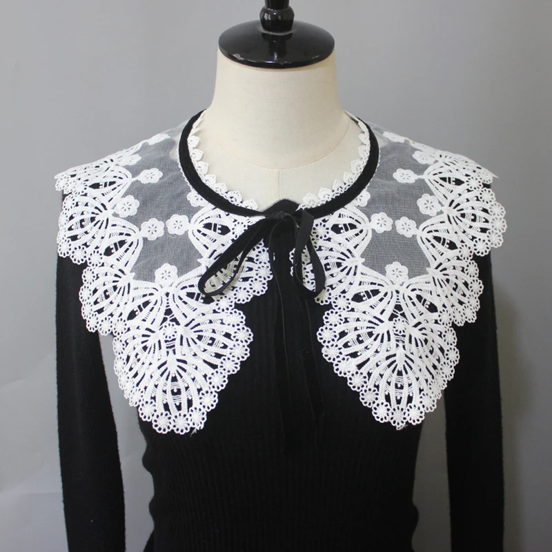 

Women Girls Mesh Embroidery Shoulder Wrap Detachable Fake Collar Shawl Cape Decorative Collar Shirt Sweater Lapel Capelet
