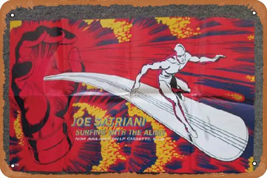 muecddoa Joe Satriani Surfing With The Alien 1987 Music Posters Retro Metal Tin Sign Vintage Room Decor Poster for Home Coffee B