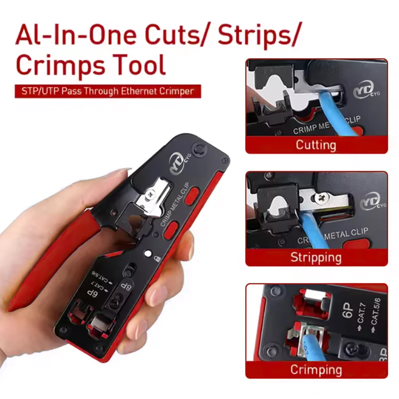 Pince à sertir Rj45 Rj12 Rj11, outil de sertissage à dénuder Cat7 Cat6 Cat6A Cat5 Cat5e avec connecteurs Ethernet 8P/6P