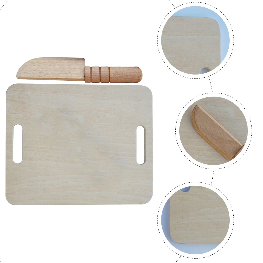 1Set Wooden Cutting Board Kids DIY Wooden Cutter Early Education Kitchen Role Play Safe Child Cutter Cooking Game