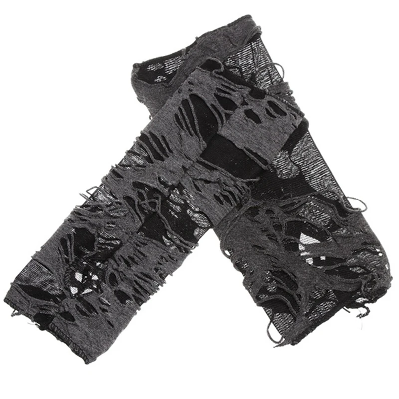 Halloween Broken Slit Gloves Black Ripped Holes Cosplay Gloves Adults Sexy Gothic Fingerless Gloves Fashion Accessories