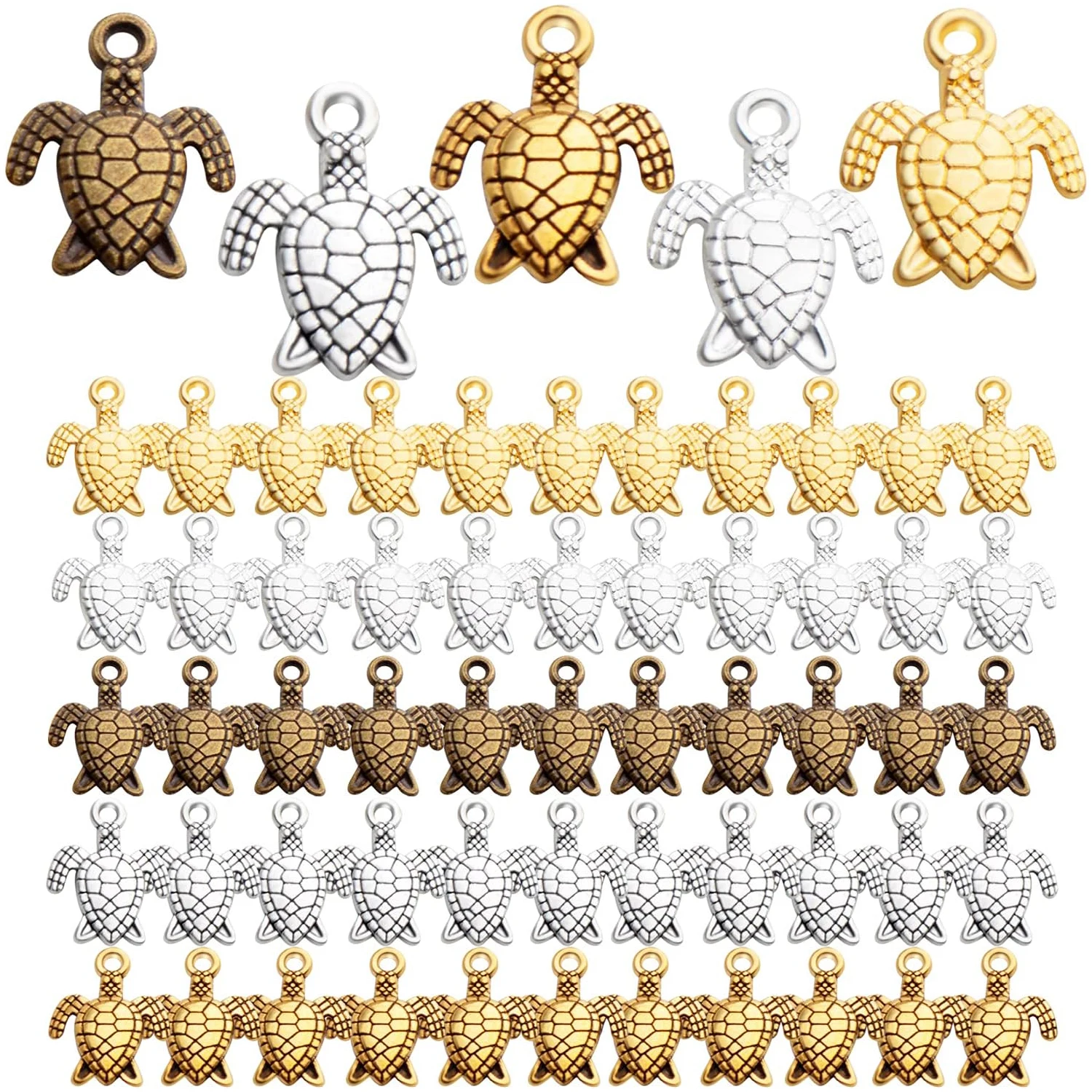 

60pcs Sea Turtle Charms Alloy Tortoise Charm Pendant for DIY Necklace Bracelet Jewelry Crafts Making Accessories,5 Colors