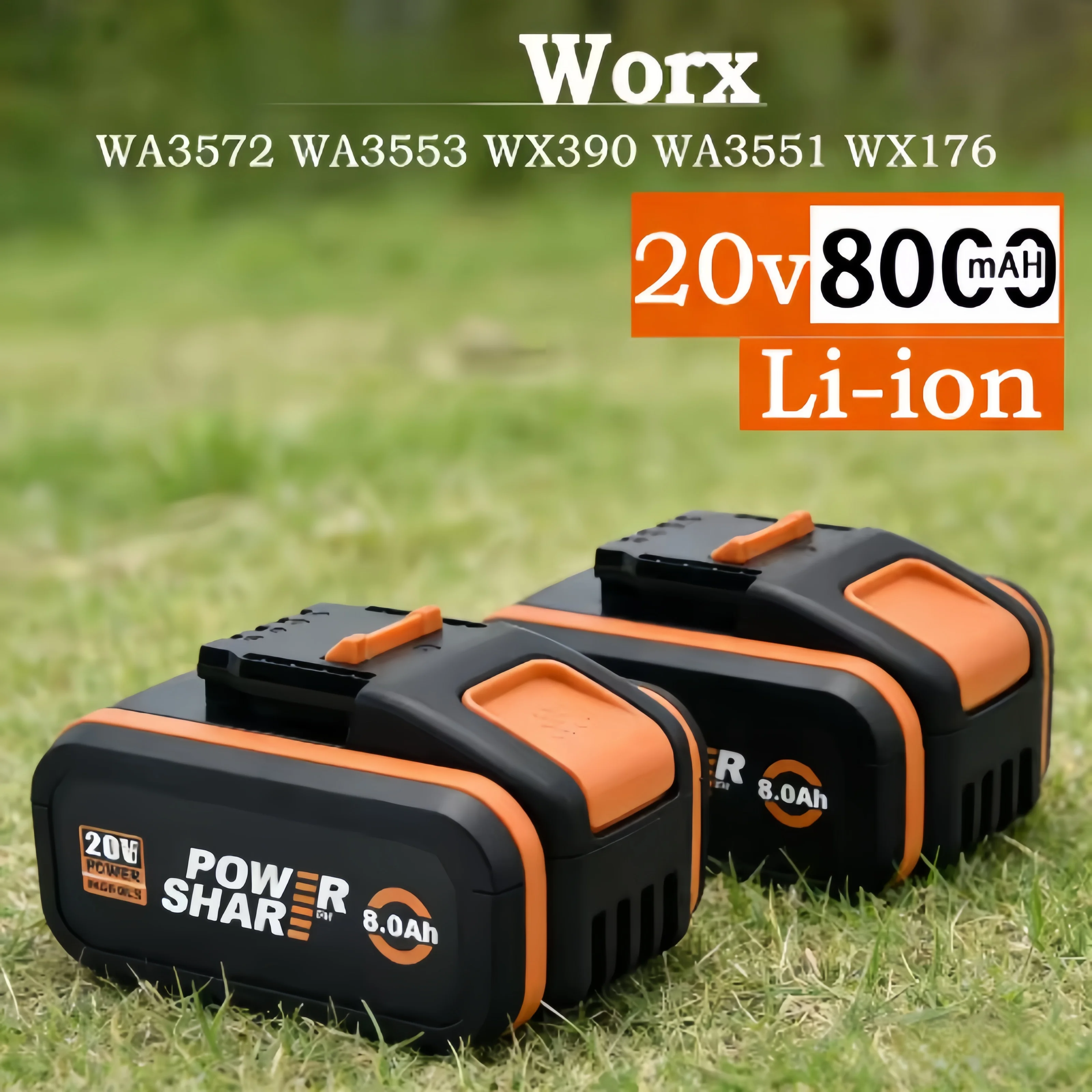 

Long Lasting 20V Lithium Battery, Wide Compatibility, 4.0/6.0/8.0Ah Portable Power for Worx WA3511 WA3512 Power Share Tools