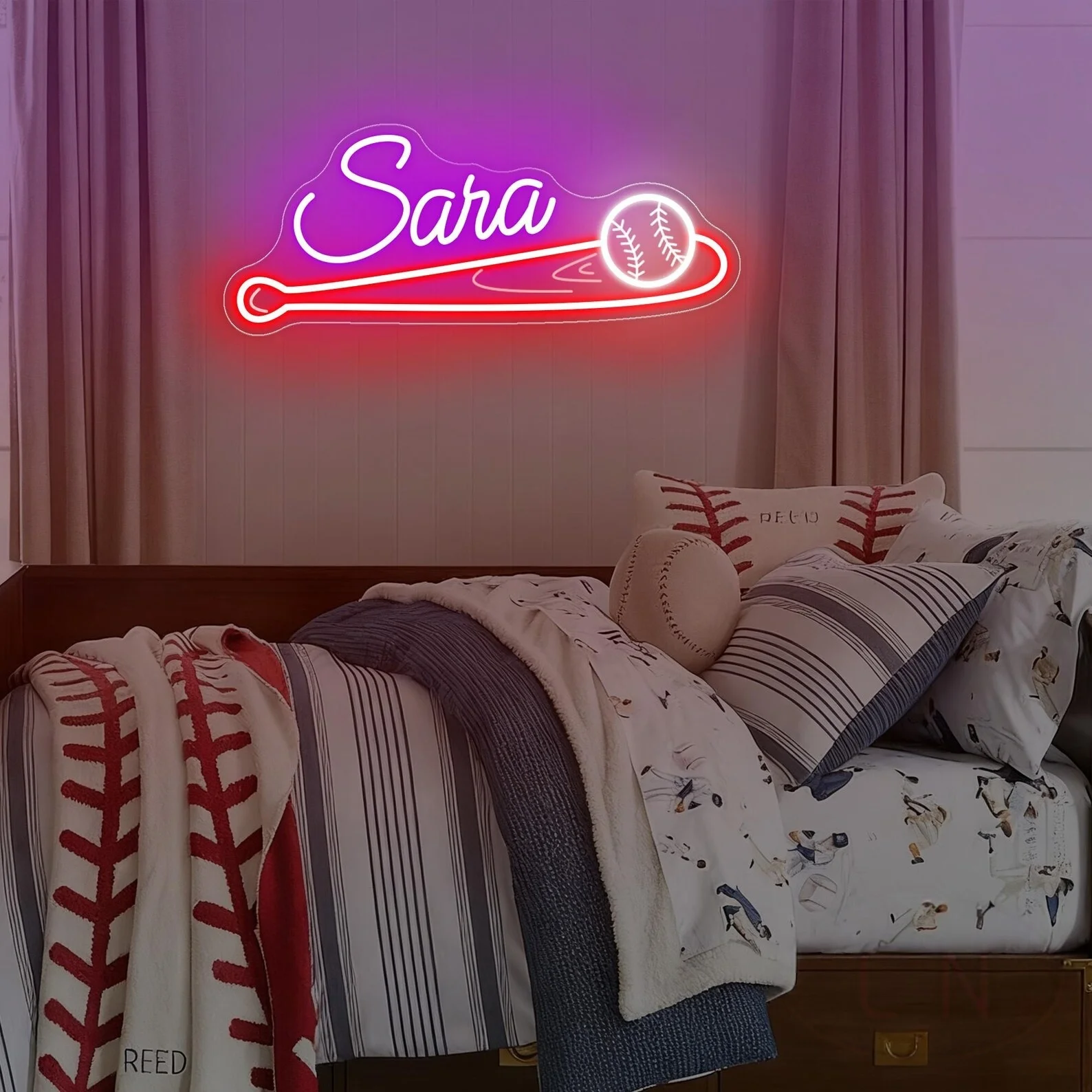 Custom Baseball Neon Sign, Baseball Name Teens Boy's Bedroom Wall Decor, Sports Birthday Party Decor Personalized Gift For Kids