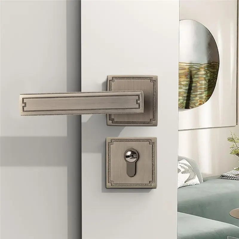 M01K Wooden Door Handle, Split Silent Interior Door Lock- New Chinese Style, Household Bedroom, Retro Design Cyan