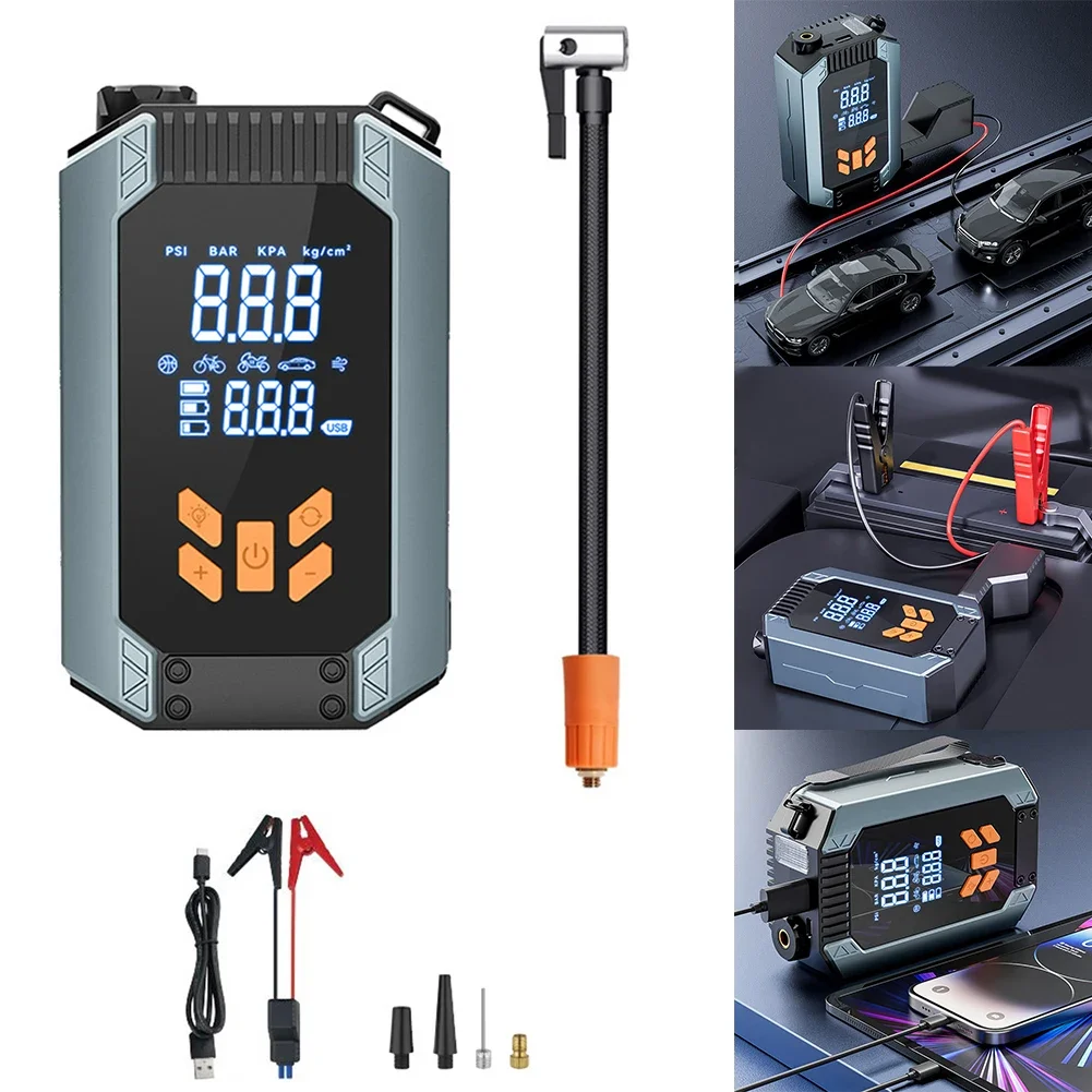 

Portable Tire Inflator Portable Air Compressor 150PSI Cordless Air Pump With LCD Display Screen Battery Clamp For Car Motorcycl