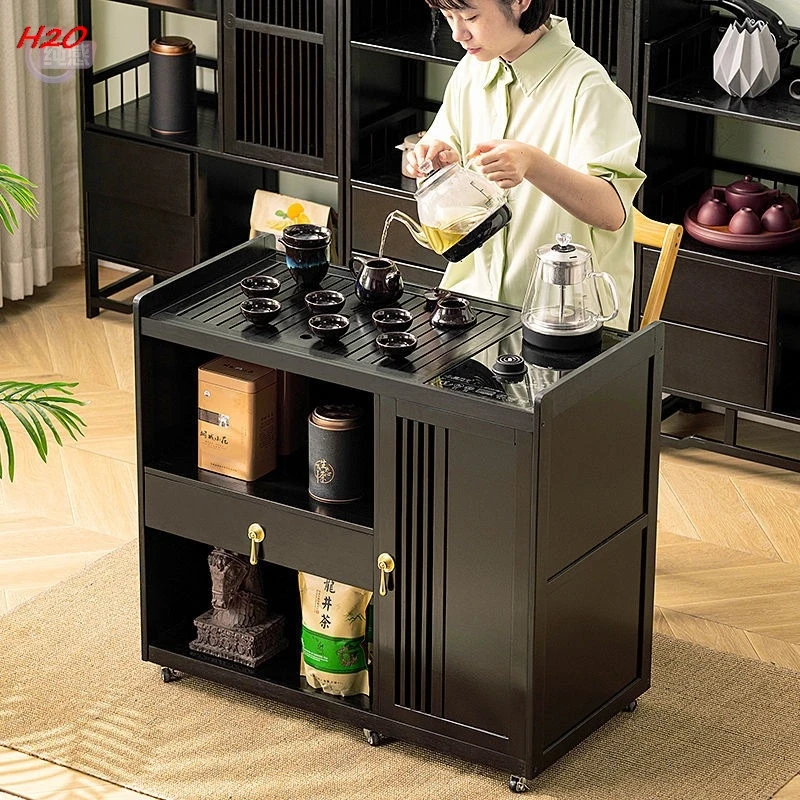 Solid Wood Coffee Table Table Mobile Tea Table Small Tea Table Boiling Kettle All-in-one Household Pantry Cabinet Tea Trolley