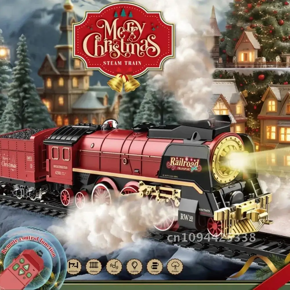 Christmas Series Classical Remote Control Small Train Tracks Electric Steam Track Train Model Lights Children's Holiday Gifts