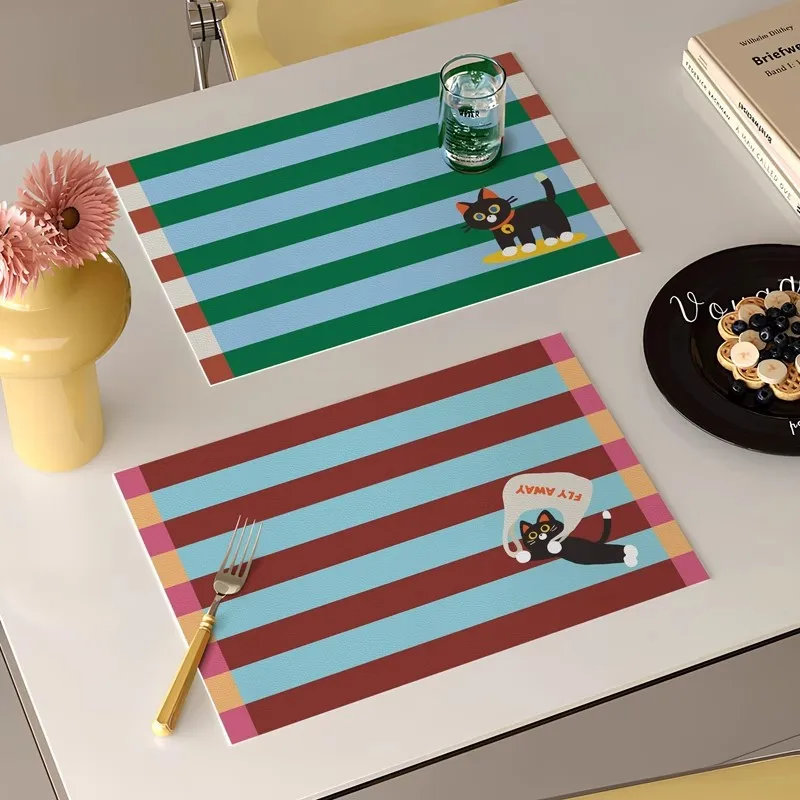 Retro Esszimmer Tischsets Dopamin Katzen Ölbeständige wasserdichte PU-Leder Tischset Hitzebeständiges Küchengeschirr Bistro Bar