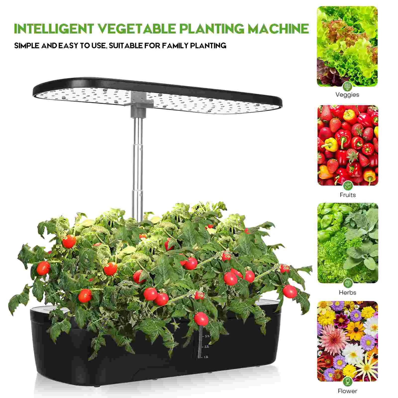 Smart Vegetable Planting Machine 12 Holes Hydroponic System Black Indoor Garden Grow Kit LED Lights Soil Free Multi Porous