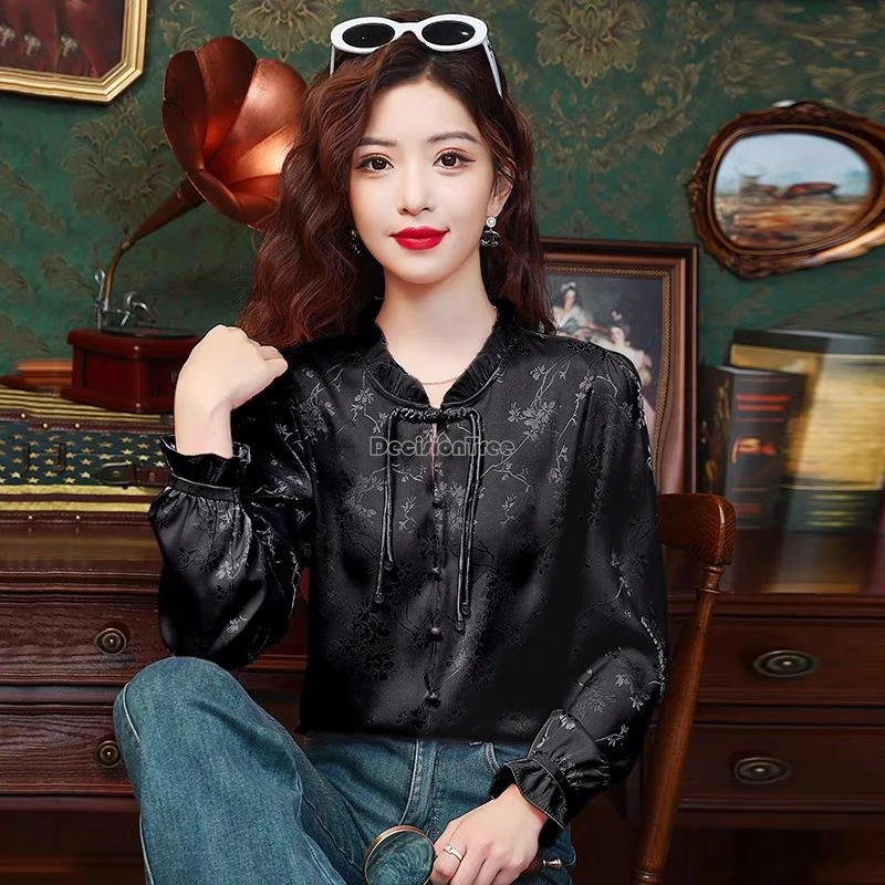 

Новинка 2025 года, китайский ретро-модный стиль, костюм Тан с длинными рукавами, футболка Cheongsam на пуговицах, женская осенняя элегантная повседневная блузка Ципао t1