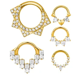 ASTM F136 Titanium EAR 8mm Nose Ring PIERC CZ Surround Segment Ring Hoop Face Hinged Clicker Labret Ear Wheel Cartilage Piercing
