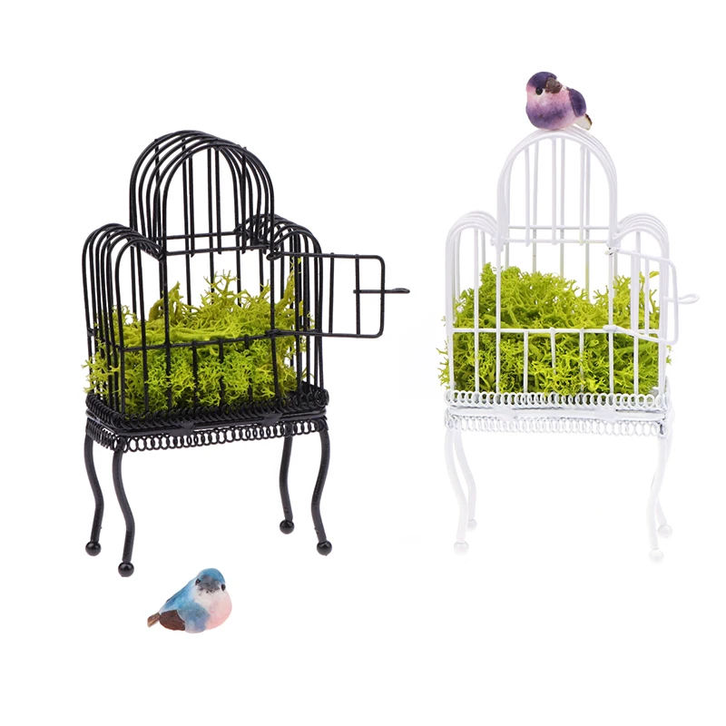 Mini Iron Art Bird Cage para Dollhouse, Modelo Em Miniatura, Birdhouse, Decoração Do Jardim, Boneca De Brinquedo, Micro Cena, Adereços De Construção, 1:12