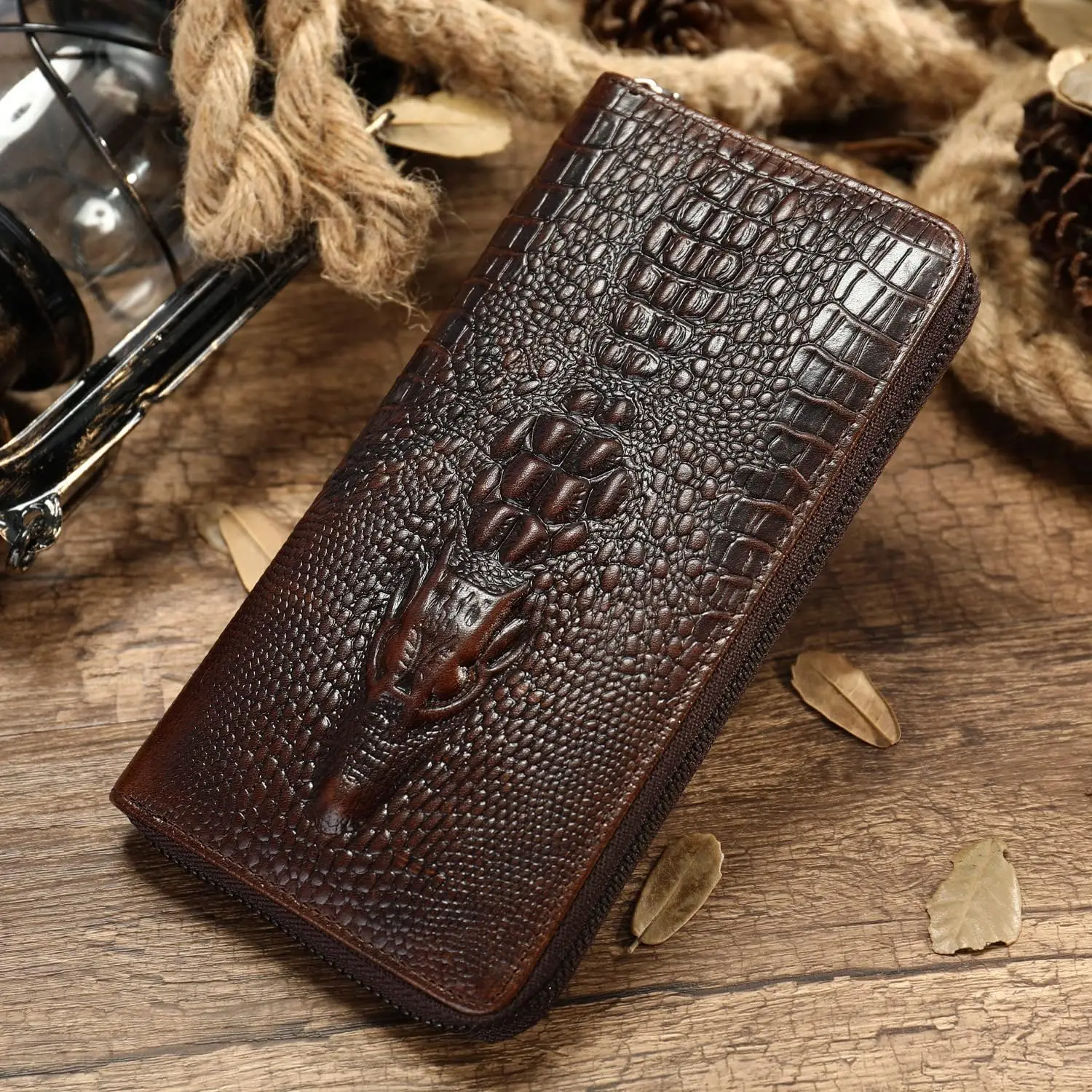 

Retro Men's Crocodile Pattern Wallet Clutch Leather Purse Card Holder Male Purse Zipper Large Capacity Phone Bag Wallet for Men