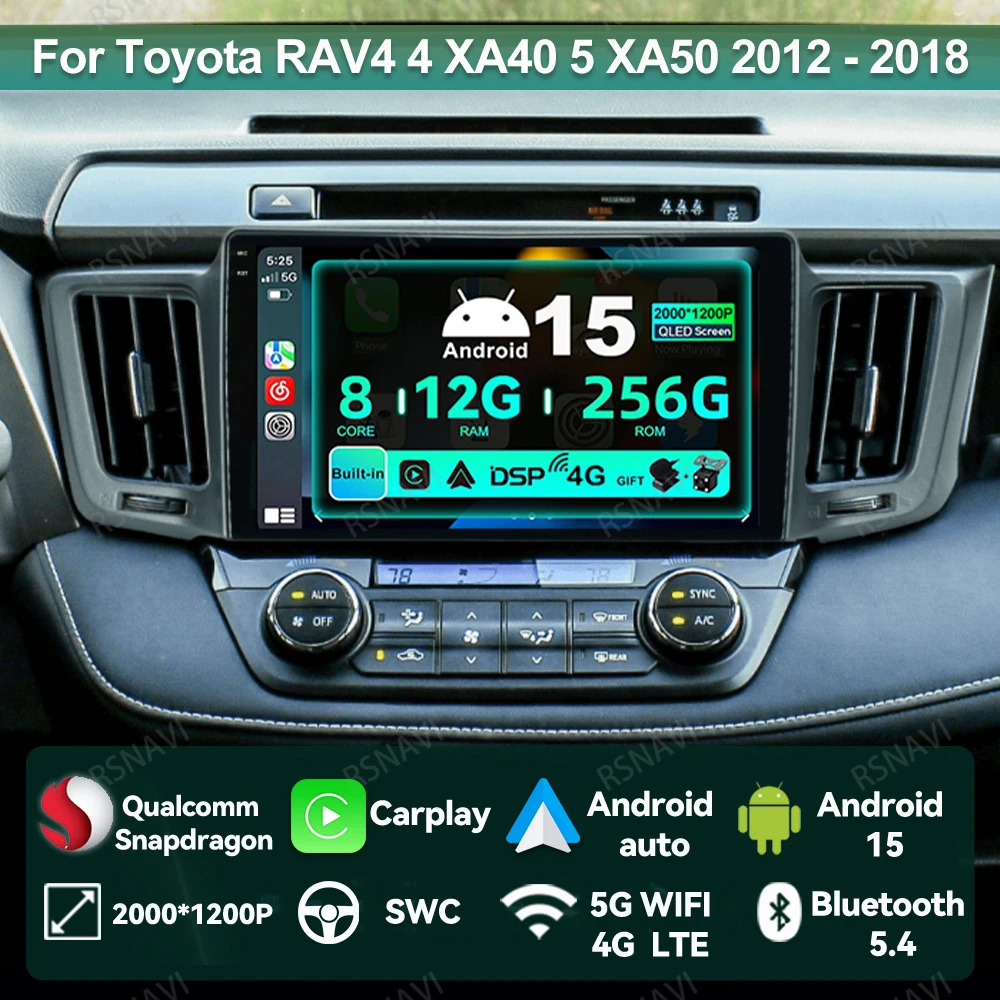 

Автомобильный радиоприемник Android 15 для Toyota RAV4 4 XA40 5 XA50 2012-2018 GPS Стерео Мультимедийный головное устройство DVD Авторадио QLED Навигация DSP