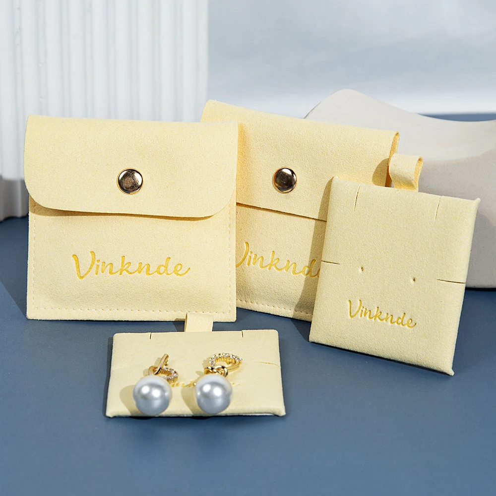 

24pcs Customed 8x8cm Jewelry Organizer Microfiber Snap Bags With 6x6cm Cardboard Cards Pad Wedding Favors Gift Packaging Pouch