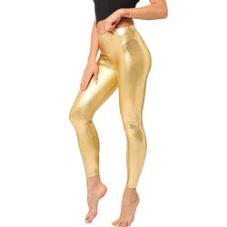 Leggings elásticas para mulheres, calças magras, calças elásticas, calças brilhantes, roupas sexy, fitness corporal, prata, preto, ouro, vermelho, moda esportiva