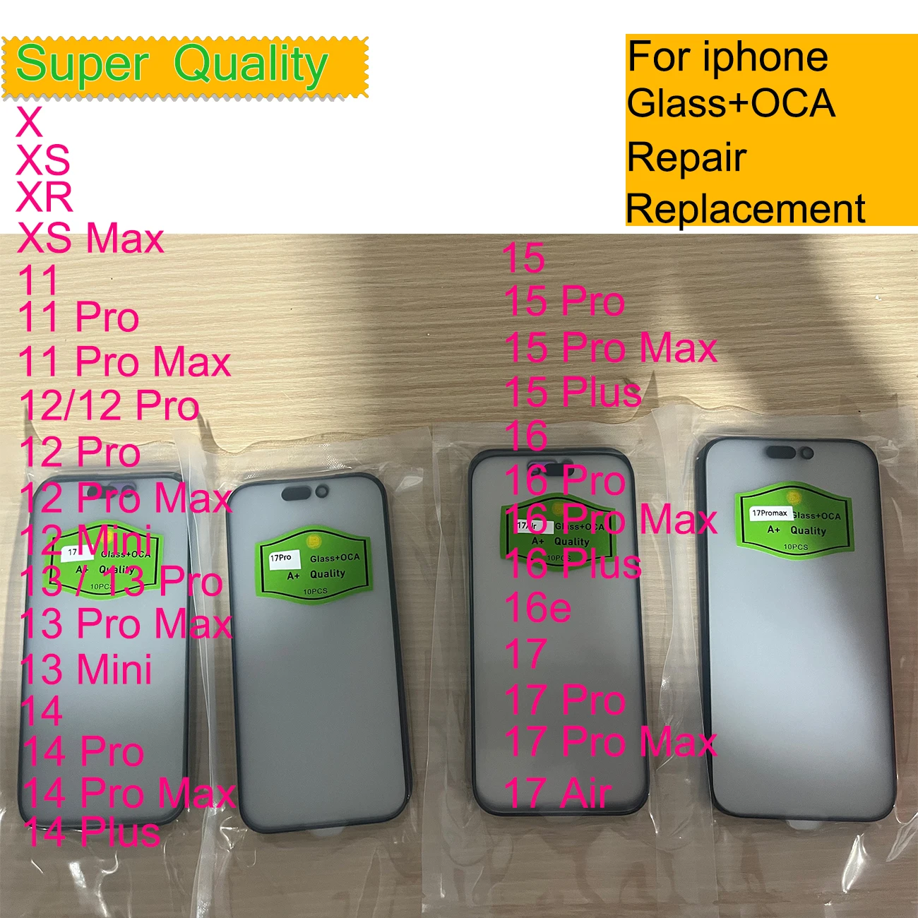 10Pcs For iphone 17 16 15 Plus 14 13 Mini 12 11 Pro Max X XS XR 16E 17 Air Touch Screen Panel Front Outer Glass With OCA