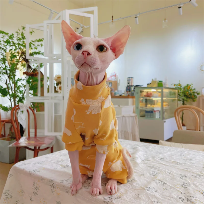 Modischer Sphynx-Katzenpullover, warme Kleidung für haarlose Katzen, bequemer Baumwoll-Rollkragenpullover für Devon Rex Katzen, Oberbekleidung – Detail 28