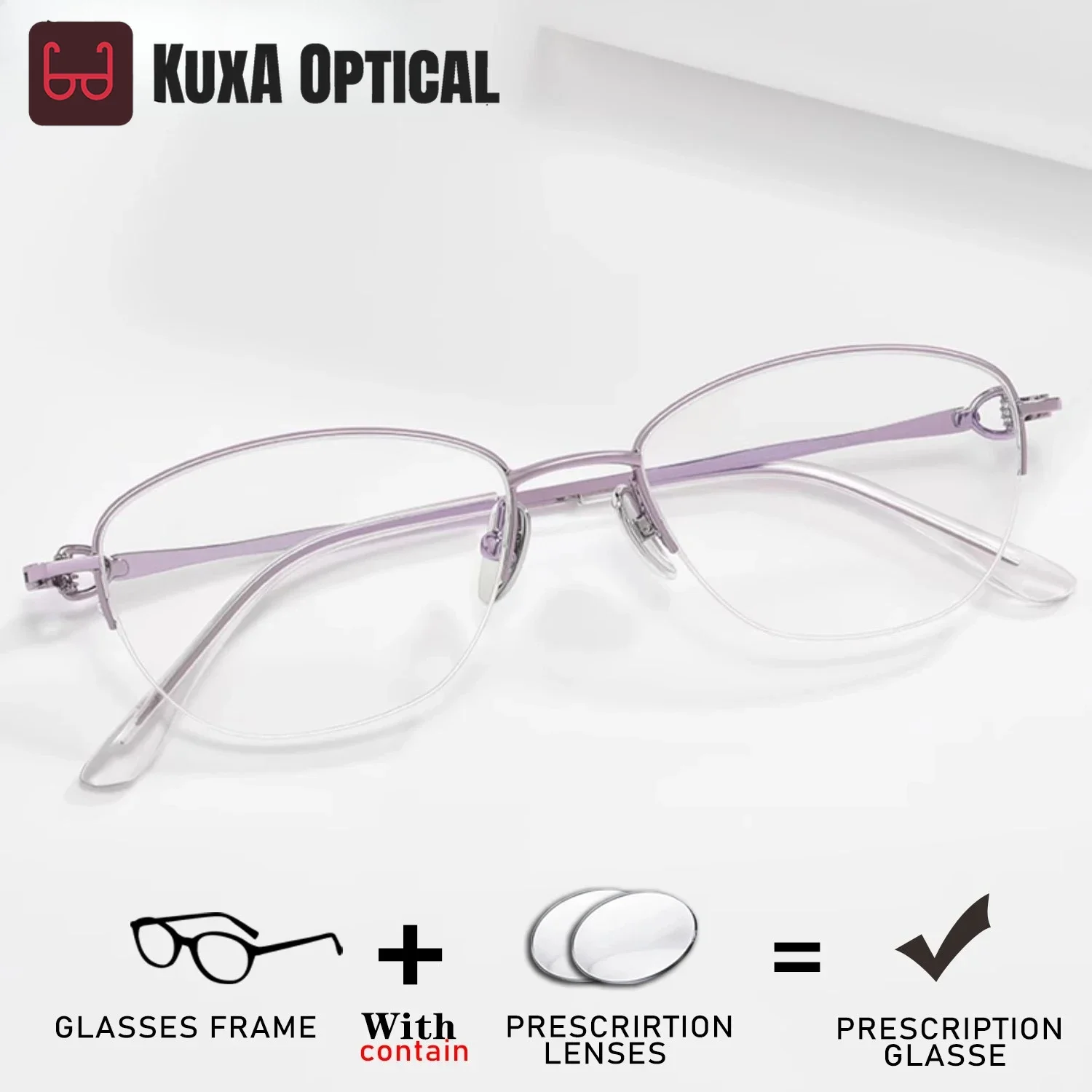 

KUXA женские полуочки в оправе с рецептом, прогрессивные линзы по рецепту, антибликовые очки для близорукости, фиолетовые оптические очки